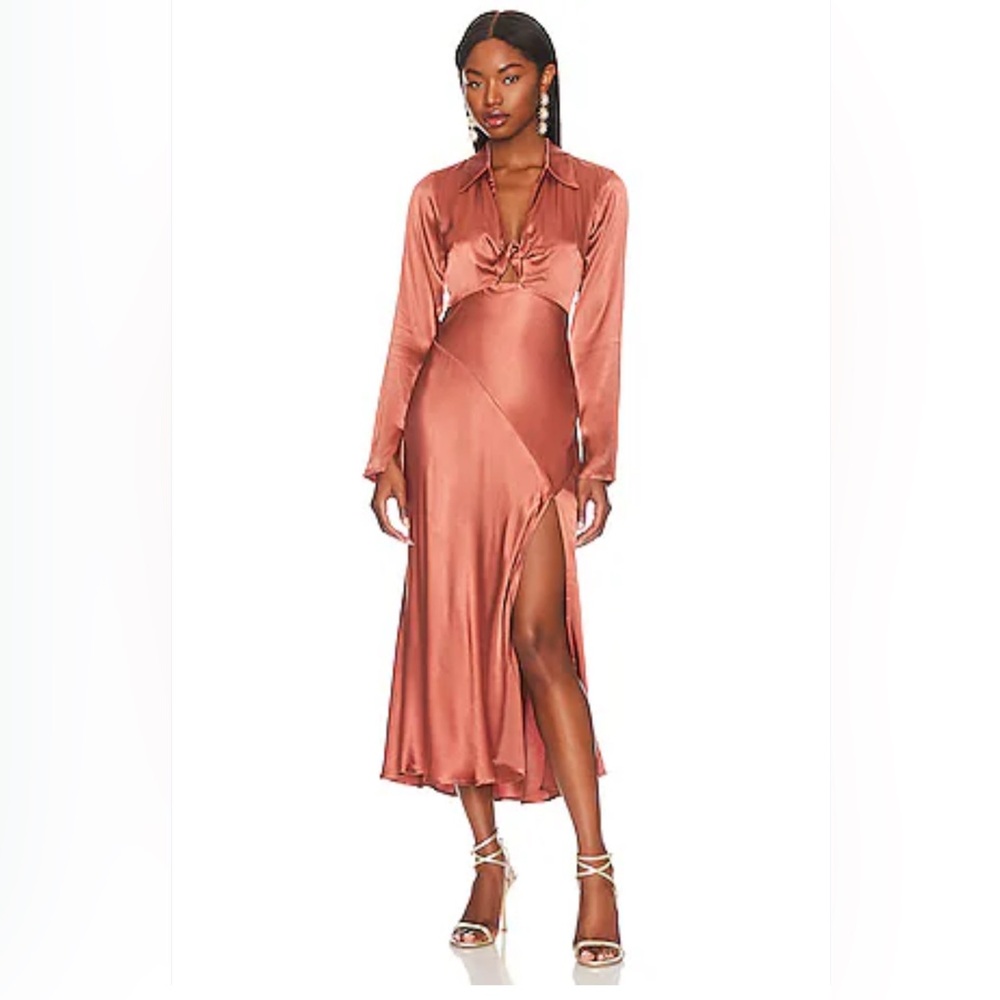 Astr Satin Rust Long Sleeve Dress